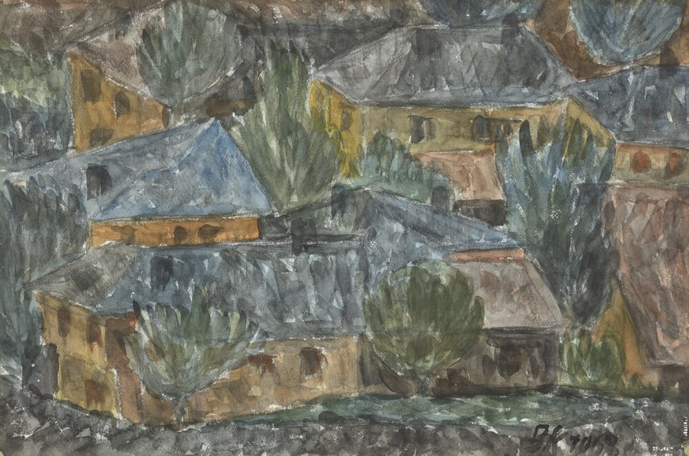 Venko Kolev /1915-1997/ - ”Landscape from the Dunnovists' neighbourhood” 1968 , collection PhD R.Marinska