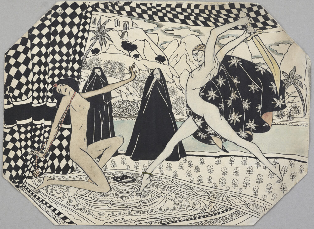 Unread signature /D. E./ - 'Fairytale story'' / ”Tea Time by the Samovar” 1921, double-sided drawing, collection PhD R.Marinska