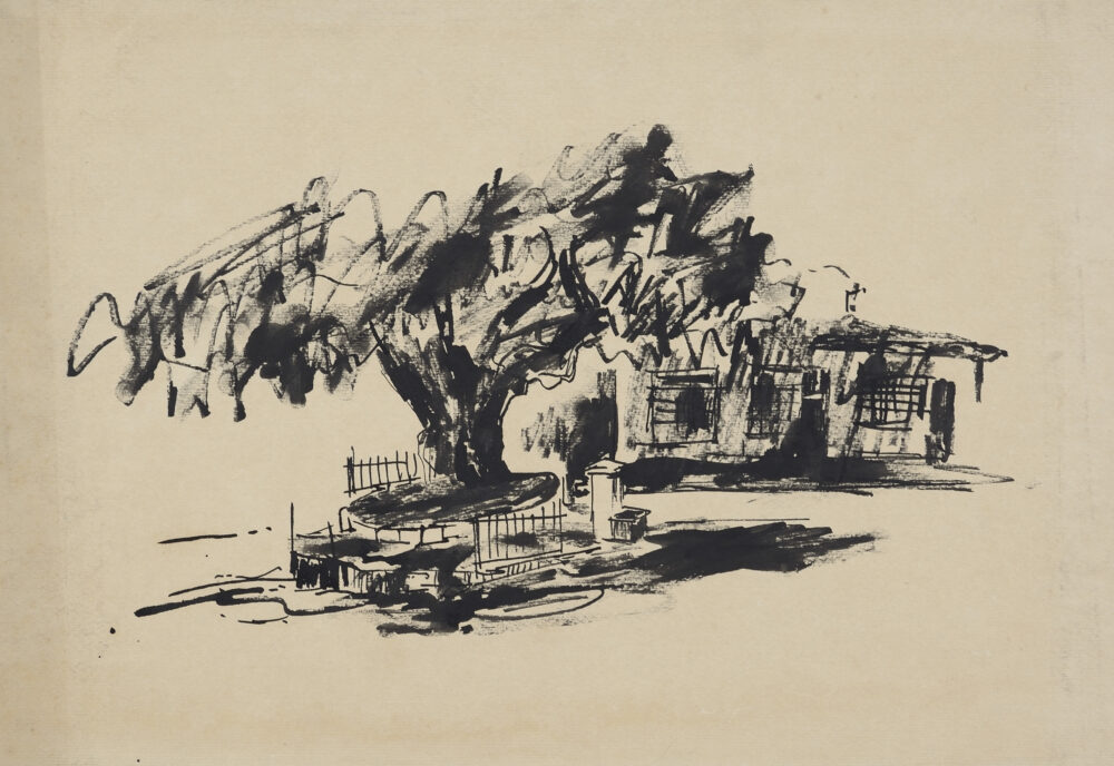 Unidentified author - ”Landscape with a Tree and a House”, collection PhD R.Marinska