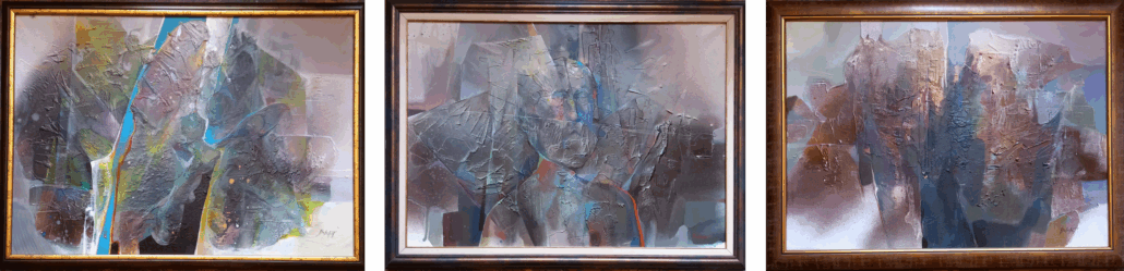 Бехчет Данаджъ: "Приказно видение", 2025, смесена техника; "Притиснати мисли", 2025, смесена техника; "Фигуроид", 2025, смесена техника